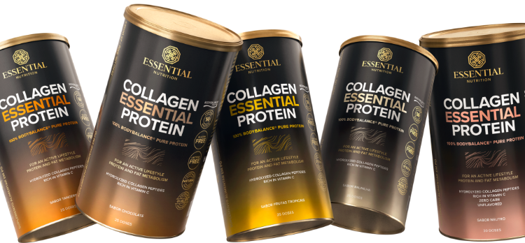 Latas com os sabores dos Collagen Essential Protein